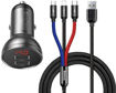 Picture of Baseus Digital Display Dual USB 4.8A Car Charger 24W with Three Primary Colors 3-in-1 Cable USB 1.2M-Black Suit Grey