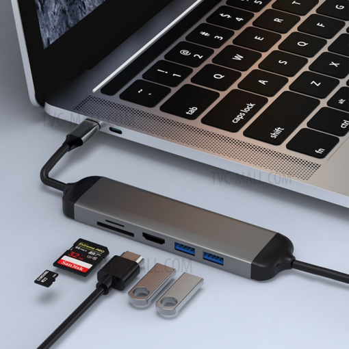 صورة WIWU Alpha 521H (5 في 1) موزع USB-C من النوع C إلى USB3.0 * 2 + HDMI * 1 + SD * 1 + TF * 1 + PD * 1 محول - رمادي