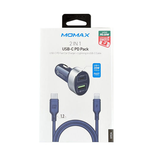Picture of MOMAX 2 IN 1 USB-C PD Car Fast Charger 20W with Lightning Cable (Blue)