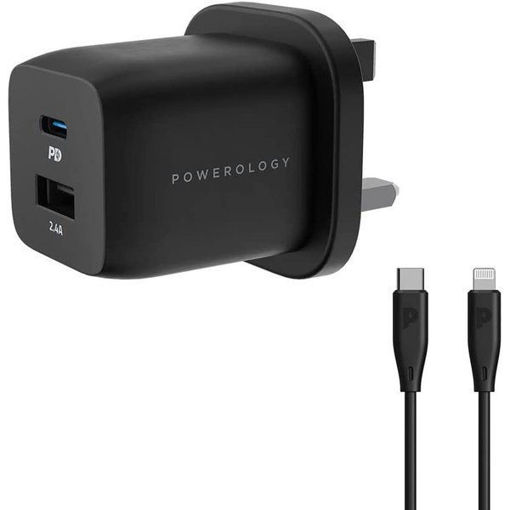 Picture of Powerology Ultra-Quick 32W GaN Charger 20W PD + USB-C To Lightning MFI Cable 1.2m - Black