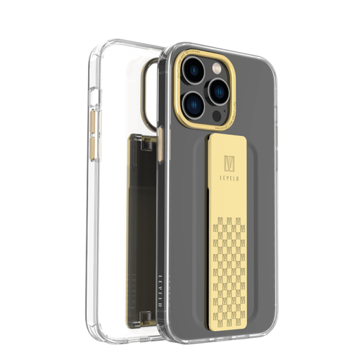 صورة Levelo Graphia IMD Clear Case with Extra Grip Bumper Protection iPhone 14 Pro max Compatibility - Champagne Gold