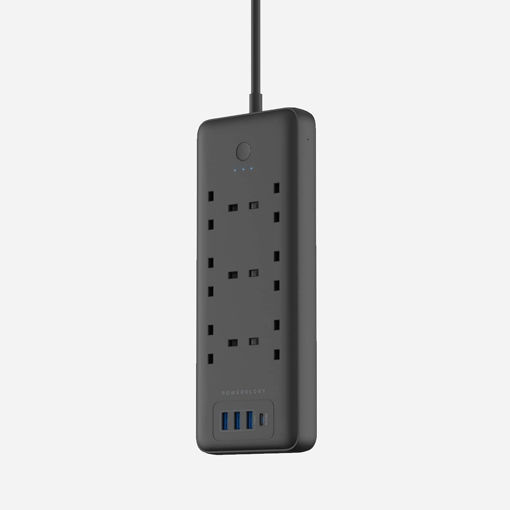 Picture of Powerology Smart Multiport Socket 6 AC 3 USB & USB-C PD 30W 3250W 3Meter Black